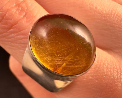 Natural AMBER Ring - SIZE 6.75- Genuine Sterling Silver Ring with a Polished AMBER Center Stone, 53770-Throwin Stones
