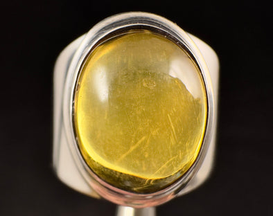 Natural AMBER Ring - SIZE 6.75- Genuine Sterling Silver Ring with a Polished AMBER Center Stone, 53782-Throwin Stones
