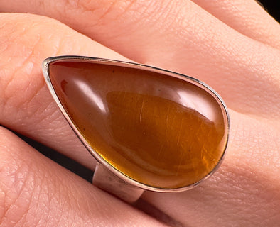 Natural AMBER Ring - SIZE 7 - Genuine Sterling Silver Ring with a Polished AMBER Center Stone, 53754-Throwin Stones