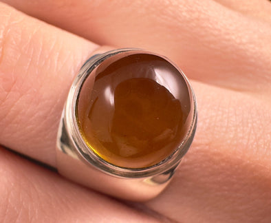 Natural AMBER Ring - SIZE 7 - Genuine Sterling Silver Ring with a Polished AMBER Center Stone, 53757-Throwin Stones