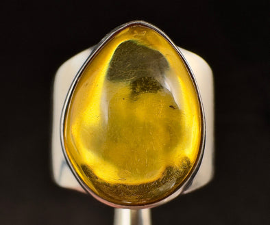 Natural AMBER Ring - SIZE 7- Genuine Sterling Silver Ring with a Polished AMBER Center Stone, 53772-Throwin Stones