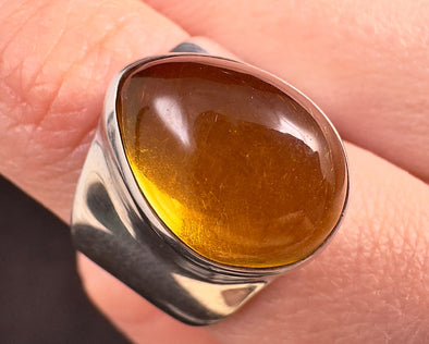 Natural AMBER Ring - SIZE 7- Genuine Sterling Silver Ring with a Polished AMBER Center Stone, 53772-Throwin Stones