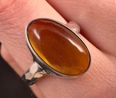 Natural AMBER Ring - SIZE 8- Genuine Sterling Silver Ring with a Polished AMBER Center Stone, 53774-Throwin Stones
