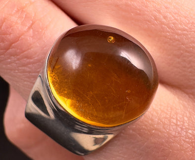 Natural AMBER Ring - SIZE 9.25- Genuine Sterling Silver Ring with a Polished AMBER Center Stone, 53773-Throwin Stones