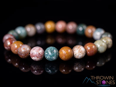 OCEAN JASPER Crystal Bracelet - Round Beads - Beaded Bracelet, Handmade Jewelry, Healing Crystal Bracelet, E1844-Throwin Stones
