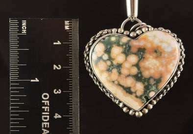 OCEAN JASPER Crystal Pendant - Sterling Silver, Heart Cabochon - Fine Natural Stone Jewelry, 54603-Throwin Stones