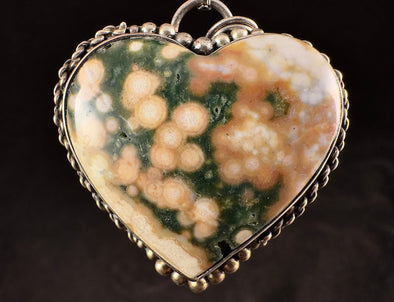 OCEAN JASPER Crystal Pendant - Sterling Silver, Heart Cabochon - Fine Natural Stone Jewelry, 54603-Throwin Stones