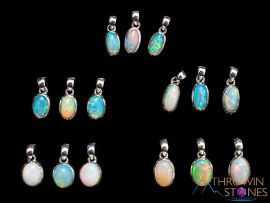 OPAL Pendant - Sterling Silver, Oval, Small - Birthstone Jewelry, Opal Cabochon Necklace, Welo Opal, E1876-Throwin Stones