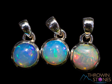 OPAL Pendant - Sterling Silver, Round - Birthstone Jewelry, Opal Cabochon Necklace, Welo Opal, E1877-Throwin Stones