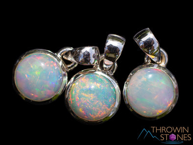 OPAL Pendant - Sterling Silver, Round - Birthstone Jewelry, Opal Cabochon Necklace, Welo Opal, E1877-Throwin Stones