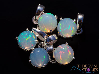 OPAL Pendant - Sterling Silver, Round - Birthstone Jewelry, Opal Cabochon Necklace, Welo Opal, E1933-Throwin Stones