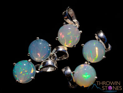 OPAL Pendant - Sterling Silver, Round - Birthstone Jewelry, Opal Cabochon Necklace, Welo Opal, E1933-Throwin Stones