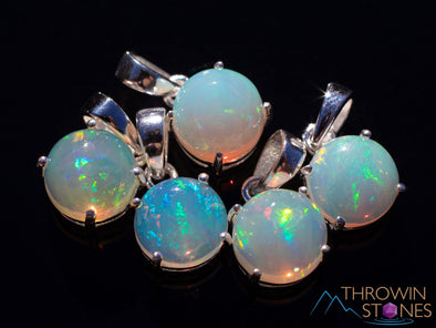 OPAL Pendant - Sterling Silver, Round - Birthstone Jewelry, Opal Cabochon Necklace, Welo Opal, E1933-Throwin Stones