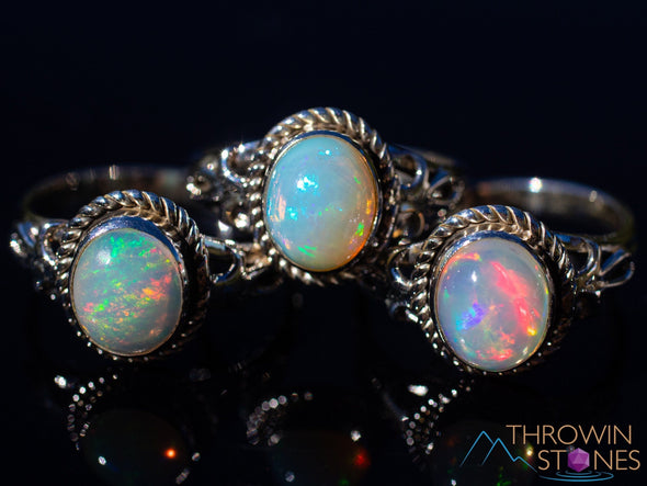 OPAL RING - Sterling Silver, All Sizes - Ethiopian Opal Rings for Women, Bridal Jewelry, Welo Opal, E1917-Throwin Stones