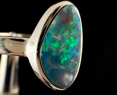 OPAL RING - Sterling Silver, Opal Doublet, Size 8.25 - Opal Rings for Women, Bridal Jewelry, Australian Opal, 54335-Throwin Stones