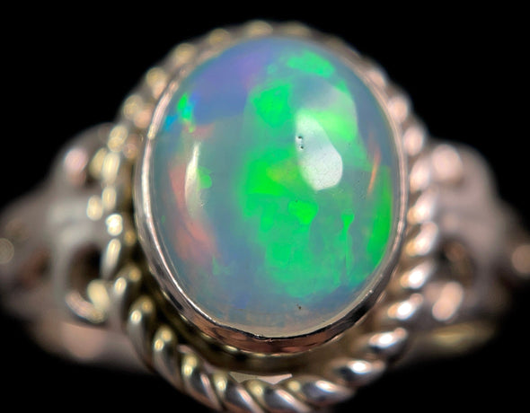 OPAL RING - Sterling Silver, Size 8.5 - Ethiopian Opal Rings for Women, Bridal Jewelry, Welo Opal, 49188-Throwin Stones