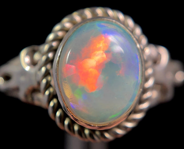 OPAL RING - Sterling Silver, Size 9.5 - Ethiopian Opal Rings for Women, Bridal Jewelry, Welo Opal, 49171-Throwin Stones