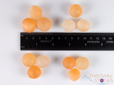 Orange SELENITE Crystal Sphere - Mini Marbles, Faceted - Small Crystals, Gemstones, Jewelry Making, Tumbled Crystals, E2129-Throwin Stones