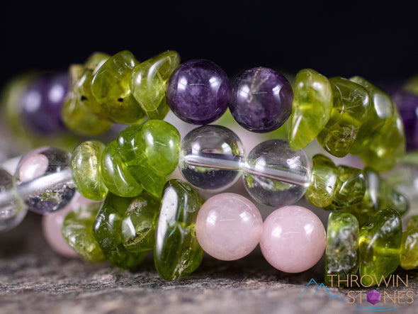PERIDOT Crystal Bracelet - Amethyst, Rose or Clear Quartz - Beaded Birthstone Bracelet, Handmade Jewelry, Healing Crystal Bracelet, E2014-Throwin Stones