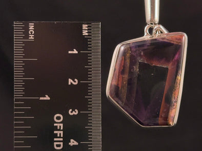 PORTAL AMETHYST Pendant w/ Hematite Layers - Sterling Silver - Rare Polished Portal Amethyst Crystal Pendant from India 1980s, 53878-Throwin Stones