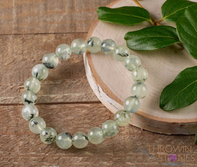 PREHNITE Crystal Bracelet - Round Beads, Petite - Beaded Bracelet, Handmade Jewelry, Healing Crystal Bracelet, E0606-Throwin Stones