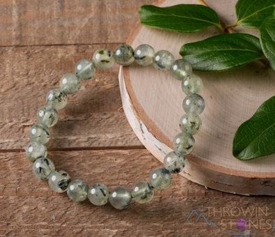 PREHNITE Crystal Bracelet - Round Beads, Petite - Beaded Bracelet, Handmade Jewelry, Healing Crystal Bracelet, E0606-Throwin Stones