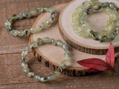 PREHNITE Crystal Bracelet with Tumbled Beads - Beaded Metaphysical Healing Gemstone Jewelry Gift for Her, E1203-Throwin Stones