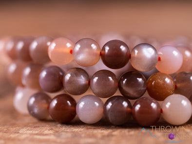 Peach MOONSTONE Crystal Bracelet - Round Beads - Beaded Bracelet, Handmade Jewelry, Healing Crystal Bracelet, E0587-Throwin Stones