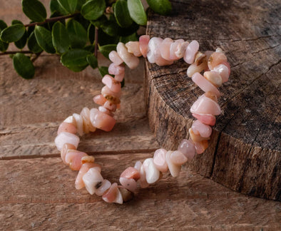 Peruvian PINK OPAL Crystal Bracelet - Chip Beads - Beaded Bracelet, Handmade Jewelry, Healing Crystal Bracelet, E0642-Throwin Stones