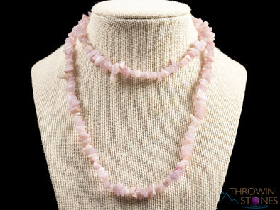 Pink KUNZITE Crystal Necklace - Chip Beads - Long Crystal Beaded Necklace, Handmade Jewelry, E0818-Throwin Stones