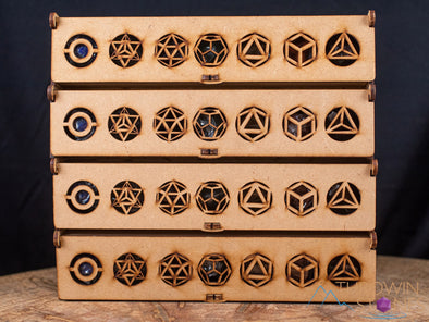 Platonic Solid Set, Merkaba, Crystal Sphere, in Crystal Grid Board Wooden Box - Healing Crystals Set, Beginner Crystal Kit, E1991-Throwin Stones