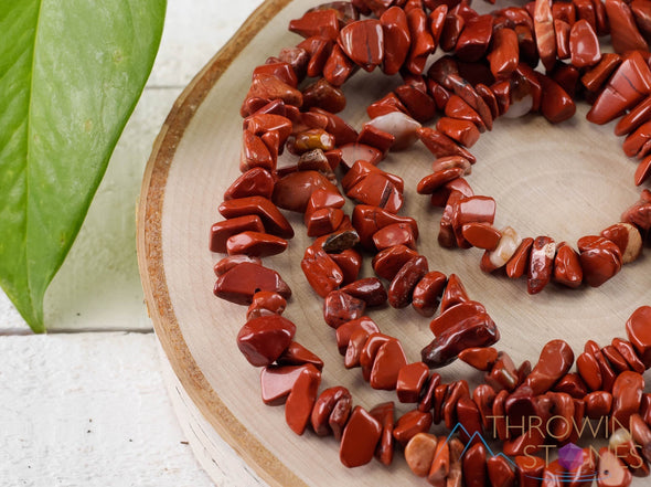 RED JASPER Crystal Necklace - Chip Beads - Long Crystal Necklace, Beaded Necklace, Handmade Jewelry, E0816-Throwin Stones