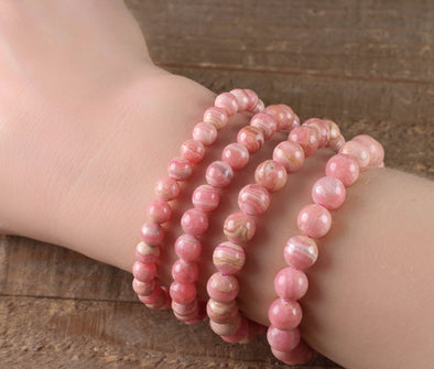 RHODOCHROSITE Crystal Bracelet - Patterned Round Beads - Beaded Bracelet, Handmade Jewelry, E0640-Throwin Stones