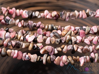 RHODONITE Crystal Necklace - Chip Beads - Long Crystal Necklace, Beaded Necklace, Handmade Jewelry, E0782-Throwin Stones