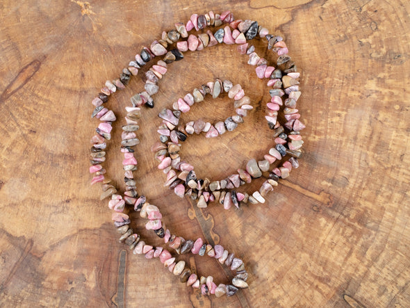 RHODONITE Crystal Necklace - Chip Beads - Long Crystal Necklace, Beaded Necklace, Handmade Jewelry, E0782-Throwin Stones