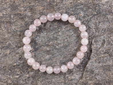 ROSE QUARTZ Crystal Bracelet - Pale Light Pink, Round Beads - Beaded Bracelet, Birthstone Bracelet, Handmade Jewelry, Healing Crystal Bracelet, E2121-Throwin Stones