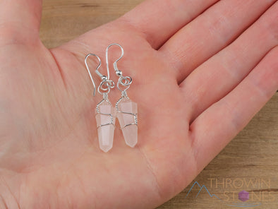 ROSE QUARTZ Crystal Earrings - Crystal Points Dangle Drop Earrings, Wire Wrapped Birthstone Gemstone Handmade Jewelry, E1394-Throwin Stones