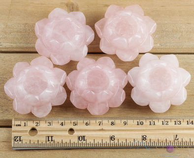 Vintage Carved Rose Quartz Bead – 10mm Round Pink Lotus Flower Design