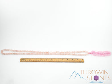 ROSE QUARTZ Crystal Necklace, Mala - Beaded Necklace, Handmade Jewelry, Healing Crystals and Stones, E1813-Throwin Stones