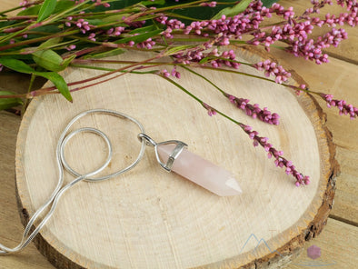 ROSE QUARTZ Crystal Pendant - Crystal Points, Birthstone, Handmade Jewelry, Healing Crystals and Stones, E1217-Throwin Stones