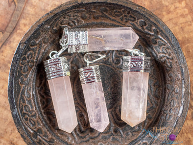 ROSE QUARTZ Crystal Pendant - Crystal Points, Pendulum, Birthstone, Handmade Jewelry, Healing Crystals and Stones, E1926-Throwin Stones