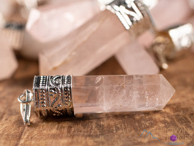 ROSE QUARTZ Crystal Pendant - Crystal Points, Pendulum, Birthstone, Handmade Jewelry, Healing Crystals and Stones, E1926-Throwin Stones
