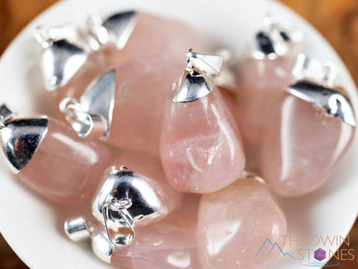 ROSE QUARTZ Crystal Pendant - Tumbled Crystals, Birthstone, Handmade Jewelry, Healing Crystals and Stones, E0913-Throwin Stones