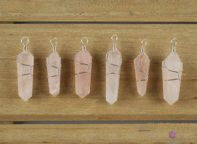 ROSE QUARTZ Crystal Pendant - Wire Wrapped Crystal Necklace, Crystal Points, Birthstone, Handmade Jewelry, E0142-Throwin Stones