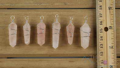 ROSE QUARTZ Crystal Pendant - Wire Wrapped Crystal Necklace, Crystal Points, Birthstone, Handmade Jewelry, E0142-Throwin Stones