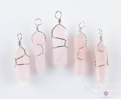 ROSE QUARTZ Crystal Pendant - Wire Wrapped Crystal Necklace, Crystal Points, Birthstone Jewelry, E0142-Throwin Stones