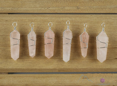 ROSE QUARTZ Crystal Pendant - Wire Wrapped Crystal Necklace, Crystal Points, Birthstone Jewelry, E0142-Throwin Stones