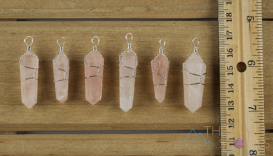 ROSE QUARTZ Crystal Pendant - Wire Wrapped Crystal Necklace, Crystal Points, Birthstone Jewelry, E0142-Throwin Stones