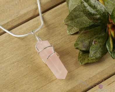 ROSE QUARTZ Crystal Pendant - Wire Wrapped Crystal Necklace, Crystal Points, Birthstone Jewelry, E0142-Throwin Stones