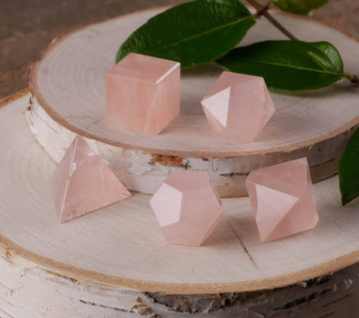 ROSE QUARTZ Crystal Platonic Solids Set - Sacred Geometry Home Decor, Metaphysical Healing Crystals and Stones, E0499-Throwin Stones